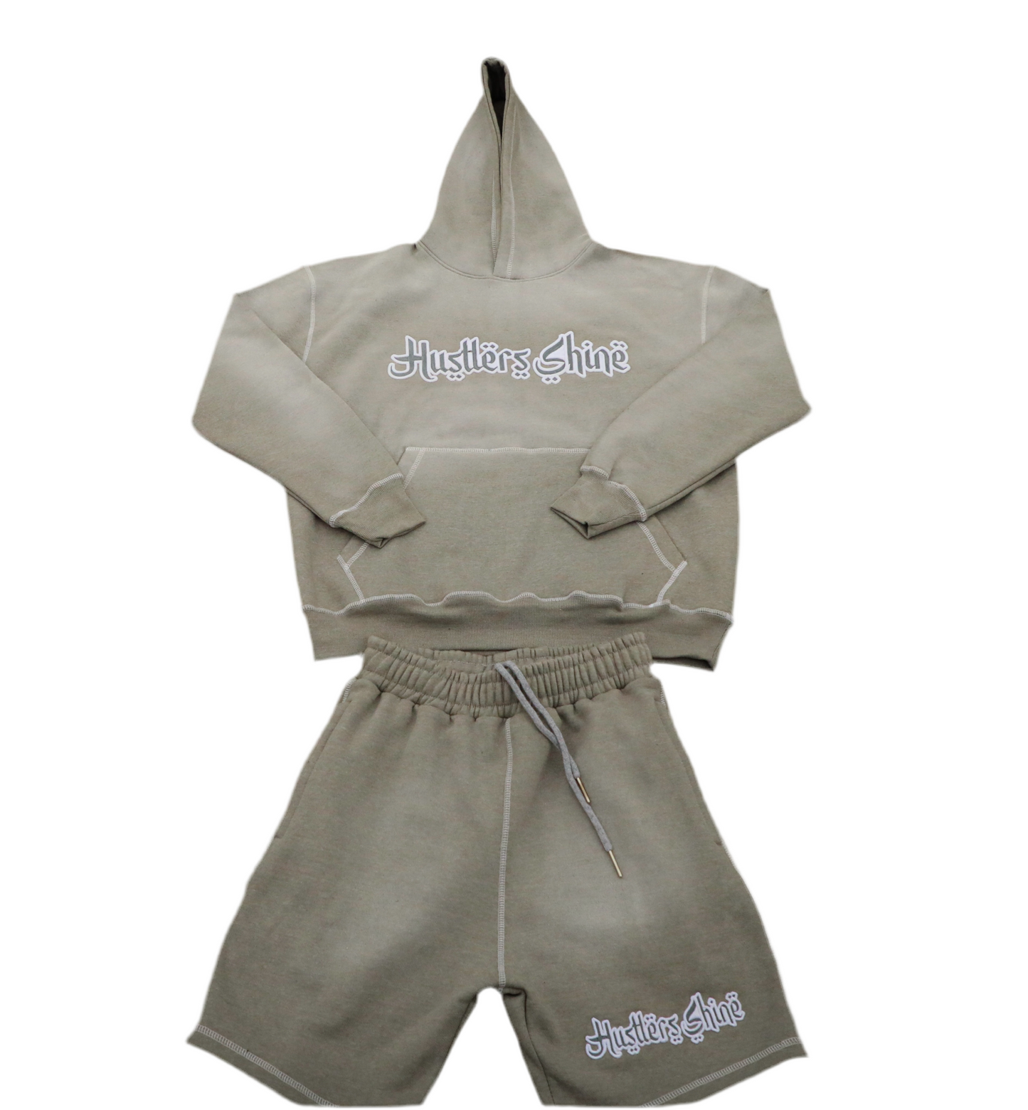 Hustlers Shine Hooded Short Set - Acid Grey