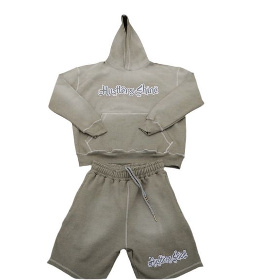 Hustlers Shine Hooded Short Set - Acid Grey