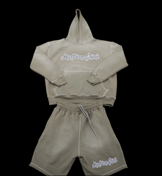 Hustlers Shine Hooded Short Set - Acid Grey